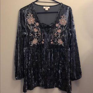 Crushed velvet flowy peasant top